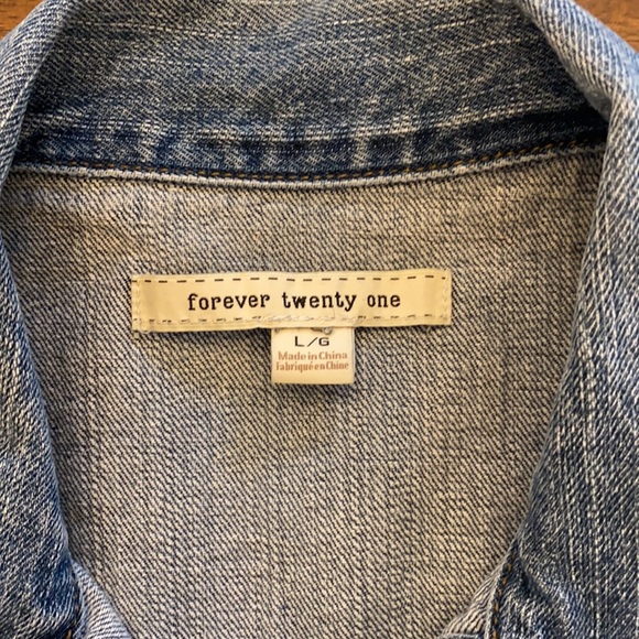 Forever 21 Distressed Jean Jacket, Size L - Picture 6 of 9